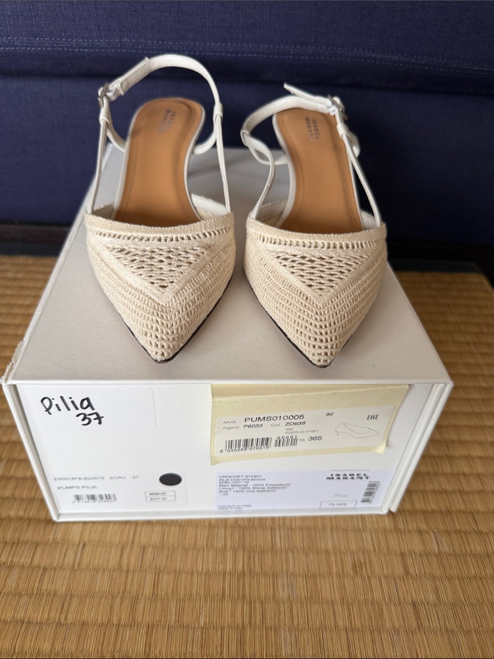 Isabel Marant Cream Crochet Pointed Slingback Flats - Woven Point Toe